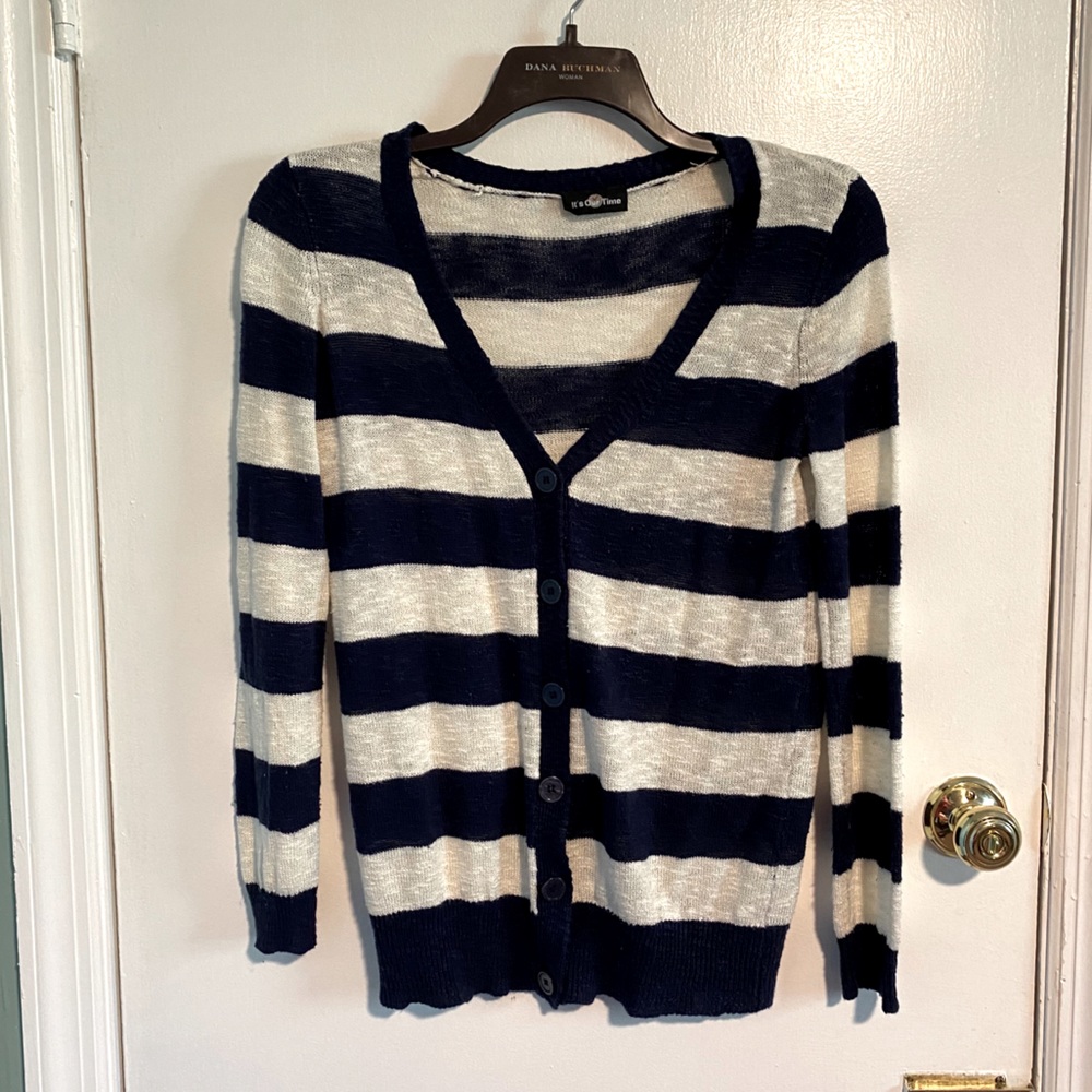 Striped Button-up Sweater.